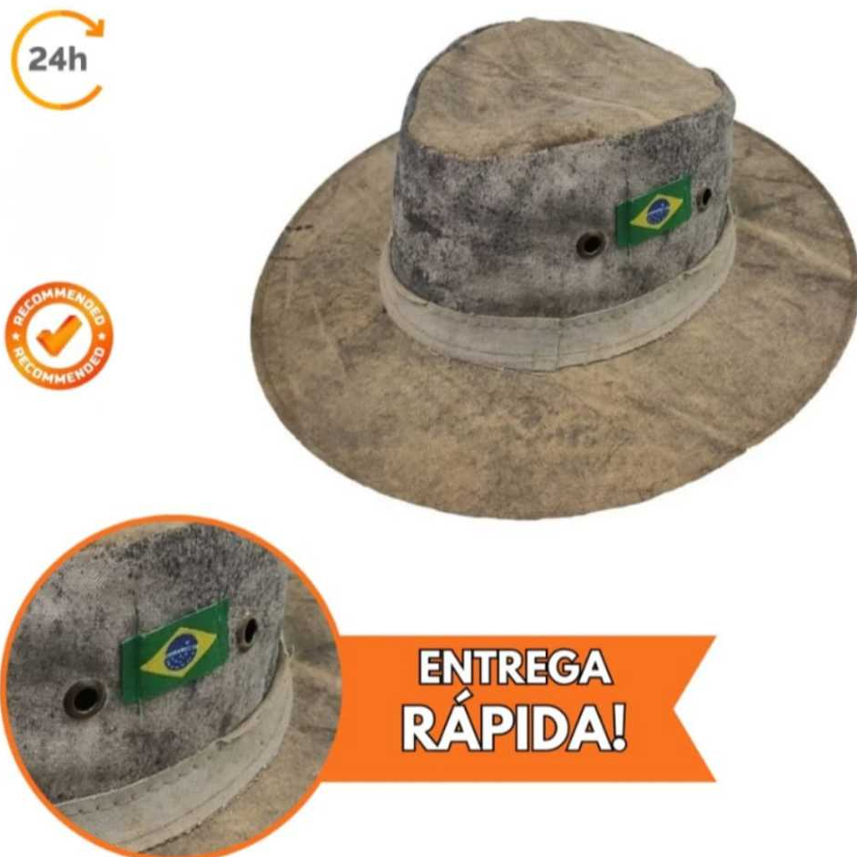 Chapéu de Lona Reciclada com Etiqueta Brasil Chapéu Aventureiro para caçador, pesca, chacra Chapéu de Lona Pantaneiro