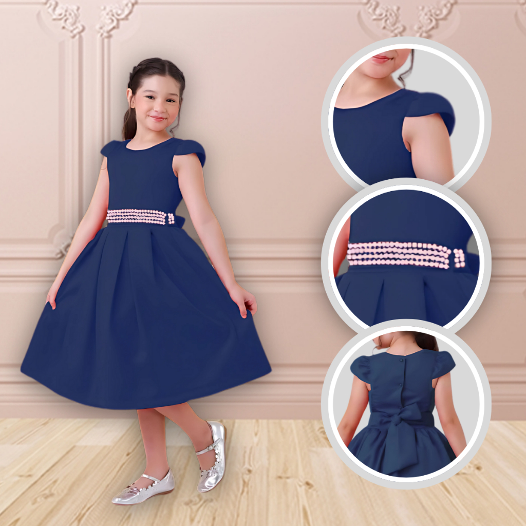 Vestido Infantil Luxo Rodado Menina Festa Midi Cinto Pérola