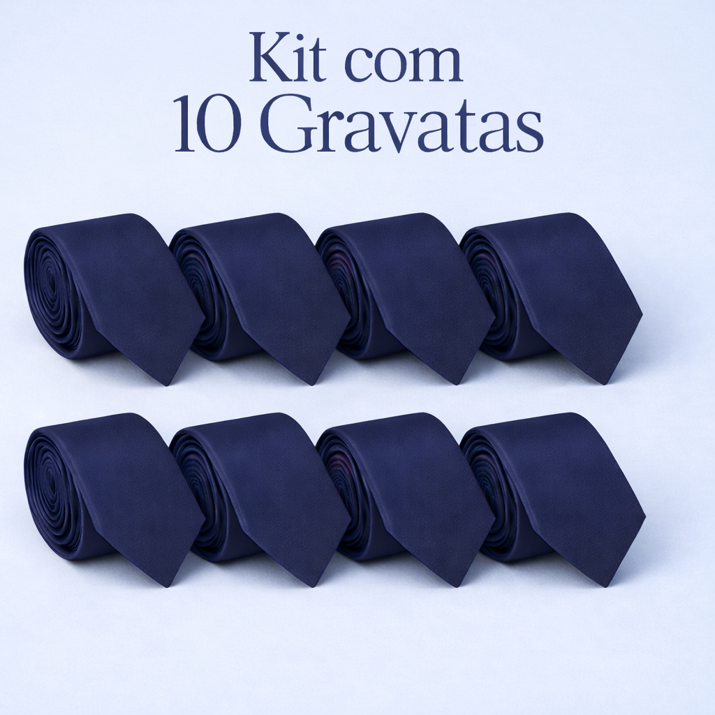 KIT De Gravatas Masc Slim Azul Marinho Padrinho Premium
