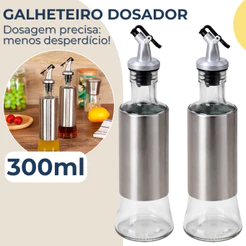 Kit 2 Galheteiros Porta Azeite Vinagre Dosador Inox Vidro 300ml