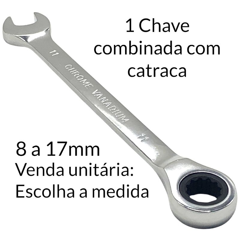 Chave de Boca Combinada com Catraca 11mm Profissional Aço Cromado Reversível em Oferta na Shopee