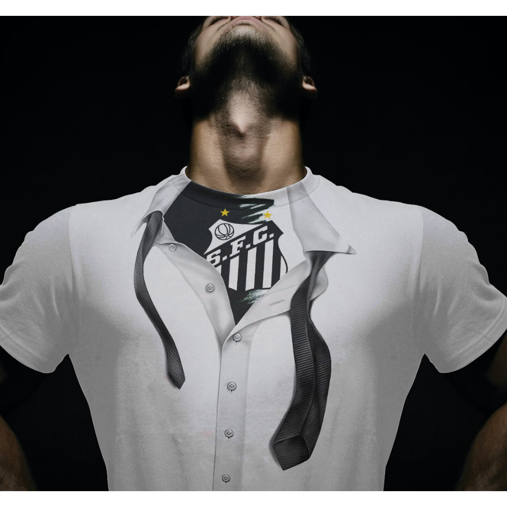 Camiseta 100% Poliéster Santista Camisa do Santos Blusa Do Peixe da Vila Time de Futebol do Pelé