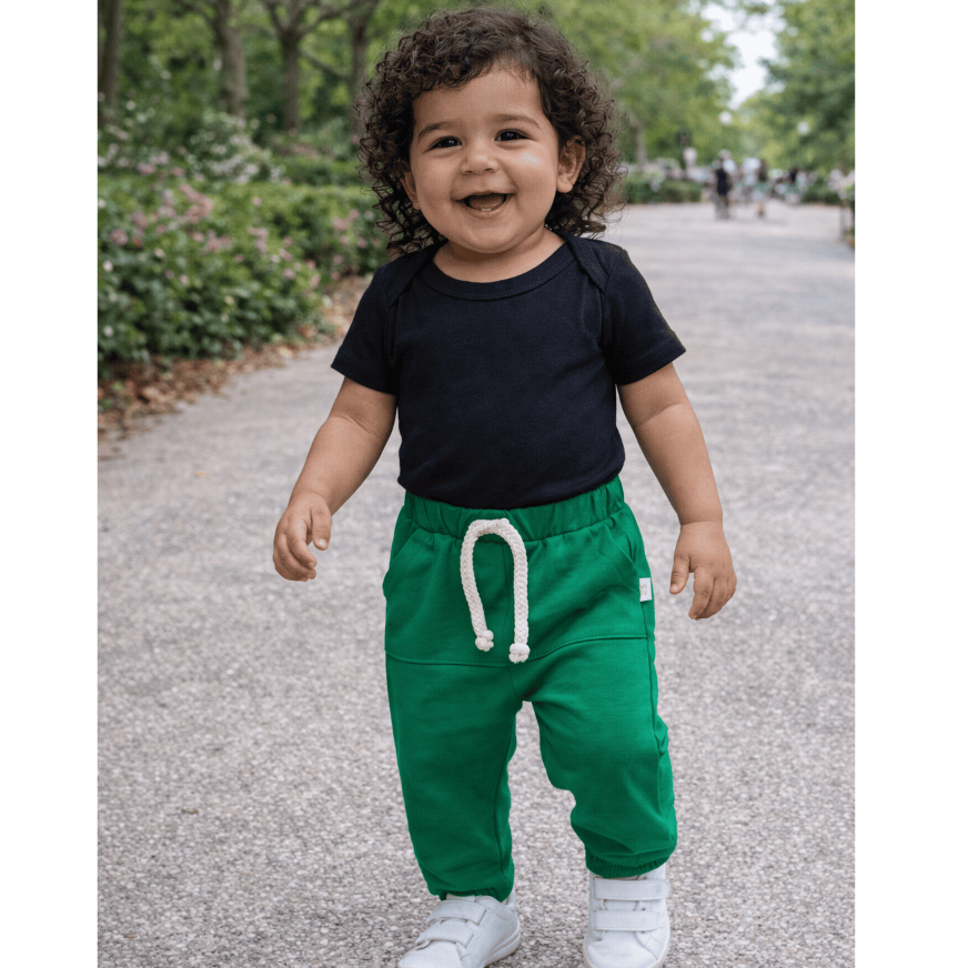 Calça Saruel Bebê Infantil em Malha com Bolso Verde Lisa Cós de Elástico Menino