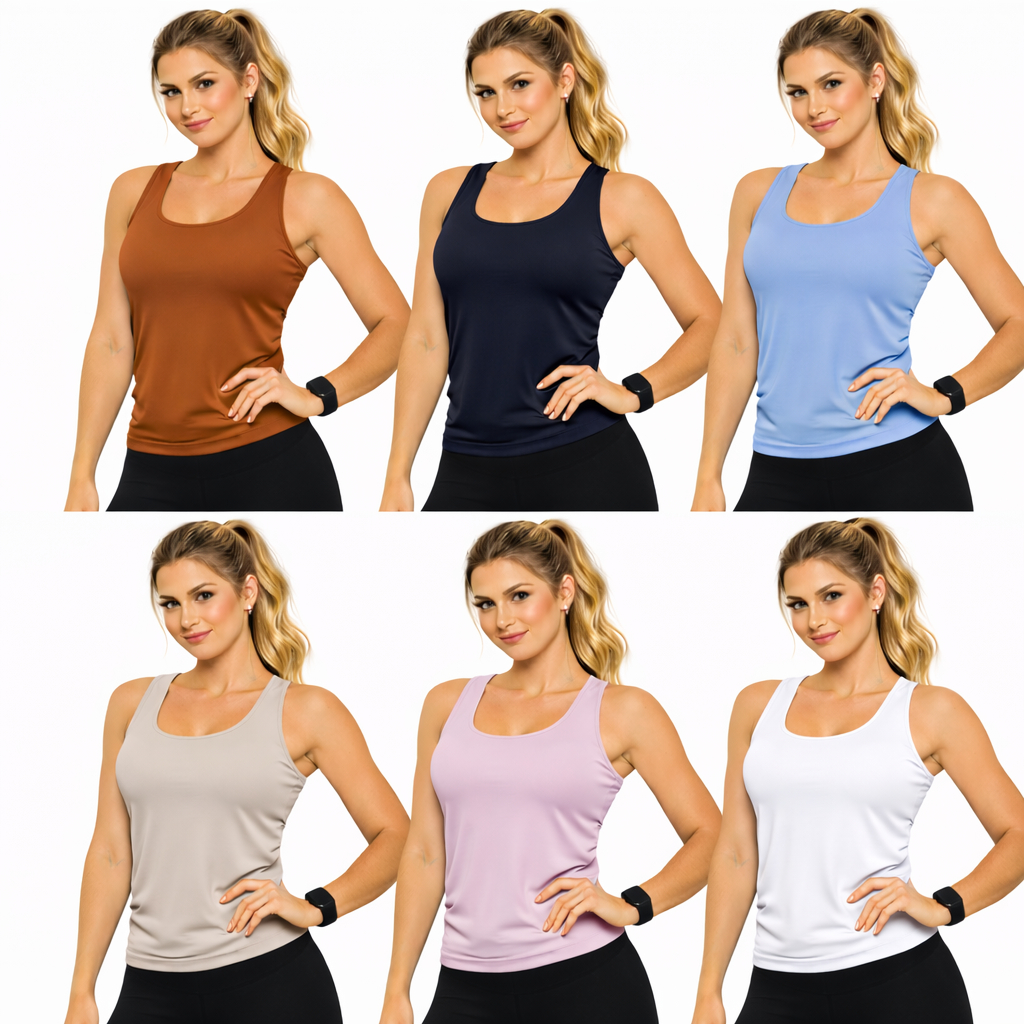 Regata Feminina Alça Larga Academia Fitness Dry Fit Poliamida Anti Bolinha K2B Original 6 Cores