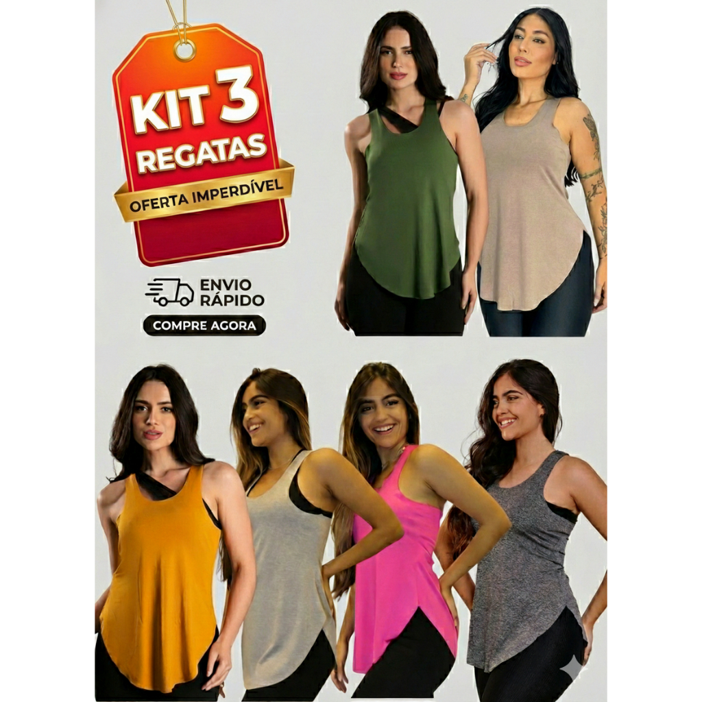 KIT 3 Regatas Tapa BumBum Fitness Academia 10826 em Oferta na Shopee