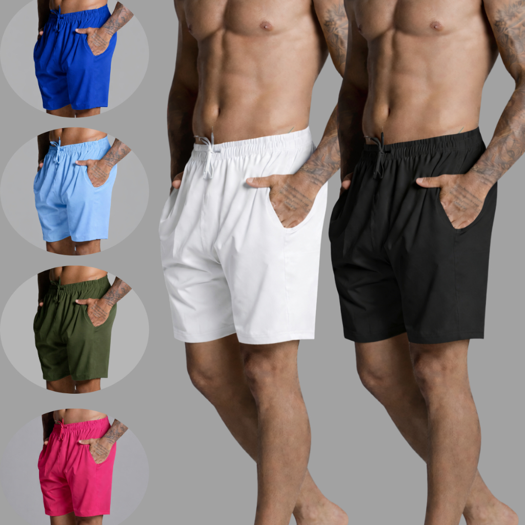 Bermuda Tactel Kit 2 Com Elastano Leve Casual E Confortavel Eficiente Para Praia/Piscina Ou Esporte