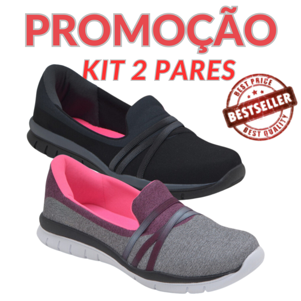 Kit 2 Pares Tênis Sapatilha Ortopédica Feminina com Palmilha em Gel