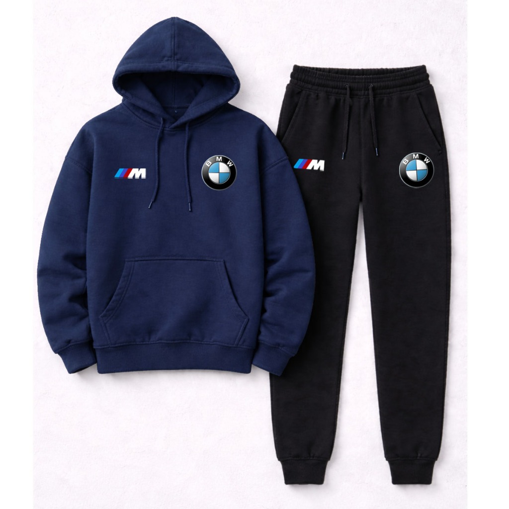 Conjunto Moletom Calça e Blusa Inverno Streetwear Cordão Capote De luxo Esportivo Bmw