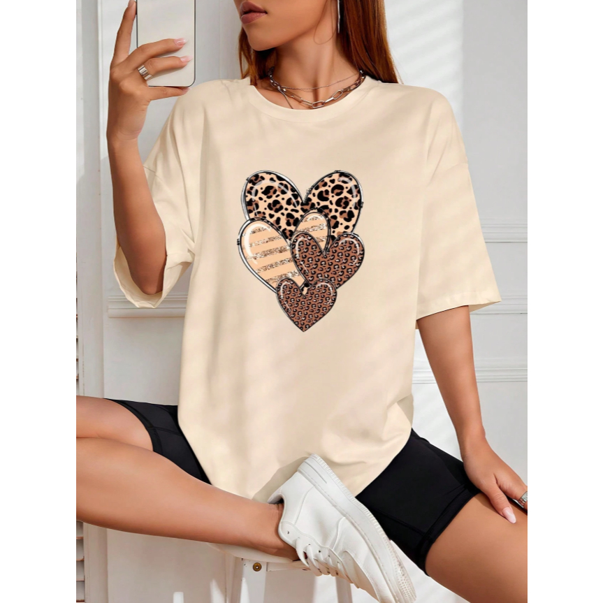 Camisa Camiseta Feminina Oversized Lançamento Blusa Coração 100% Algodão Confortável