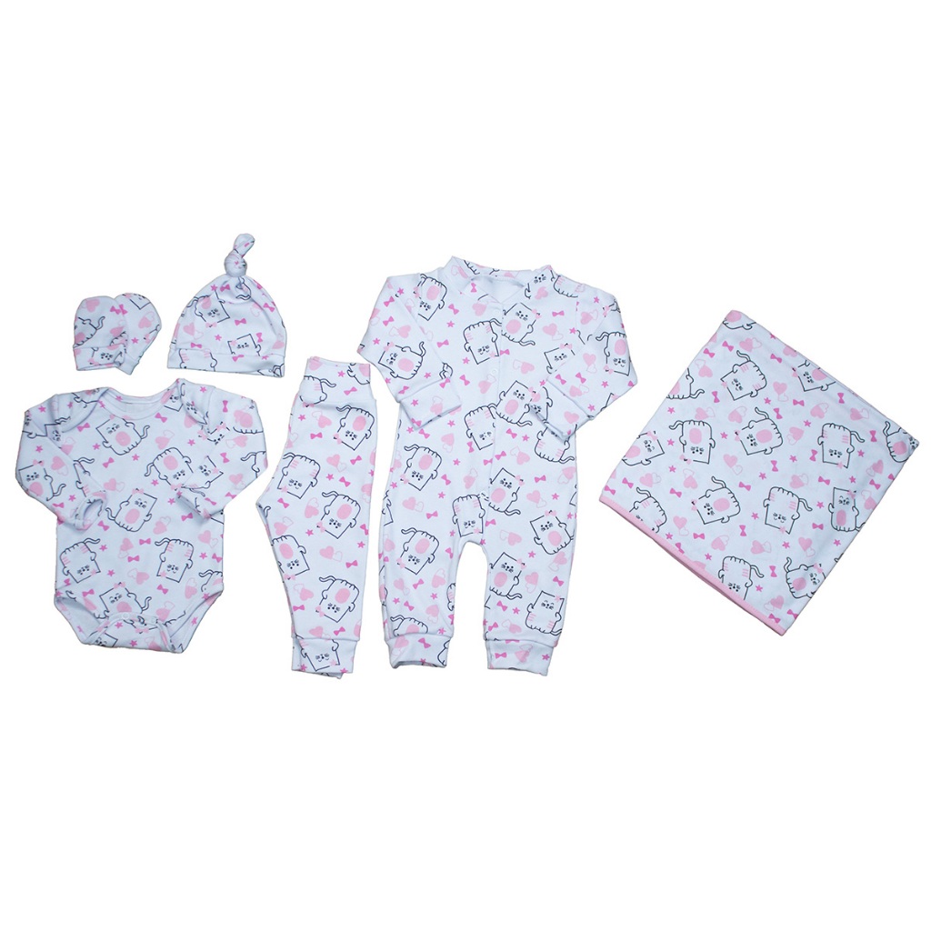 Saída de Maternidade Bebê Menina Gata Bolinha Algodão 100% Malha Premium Enxoval Luxo