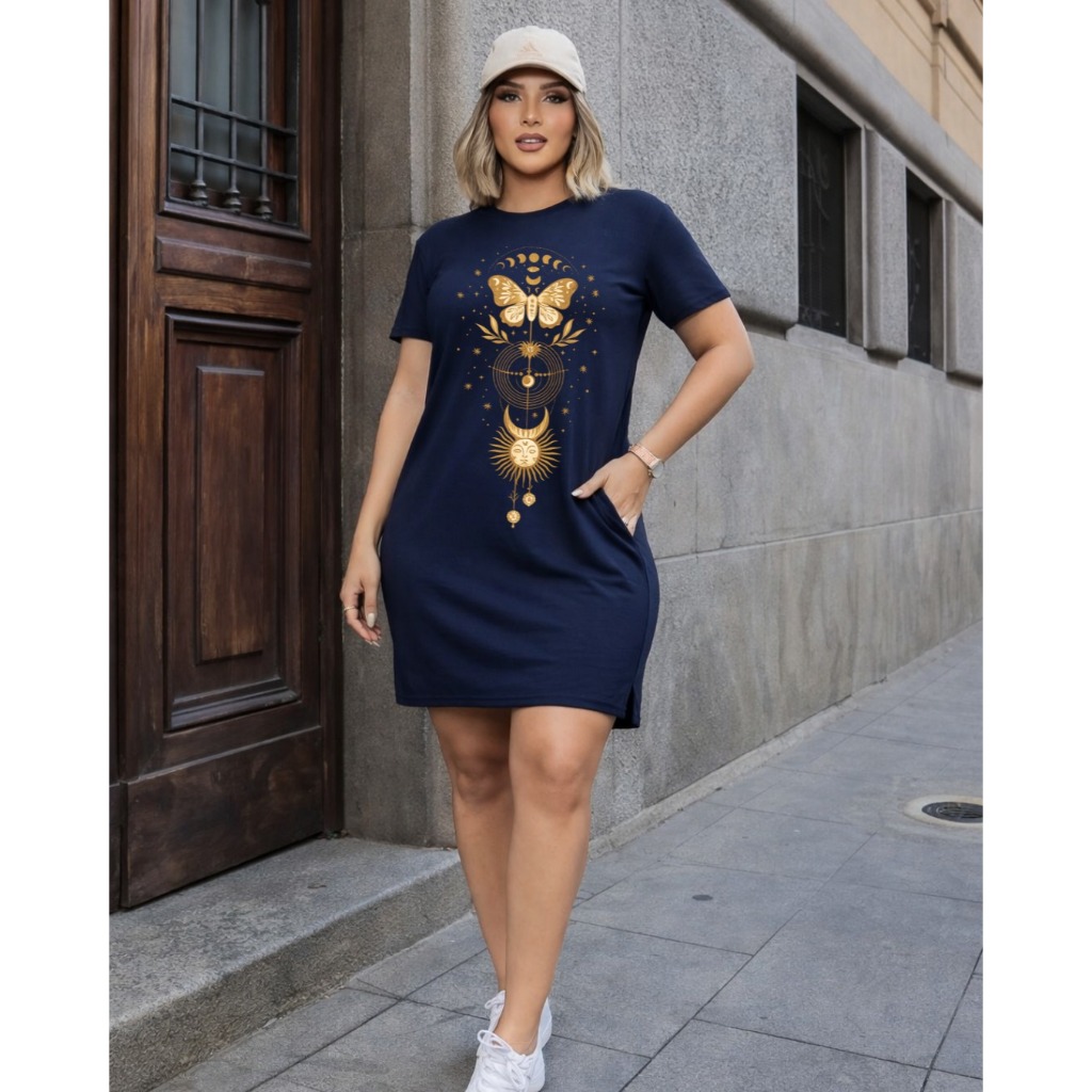 Vestido Camisetão Feminino Soltinho Confortável Estampa Estilosa Delicada Camisetão Malha Premium Algodão com Elastano