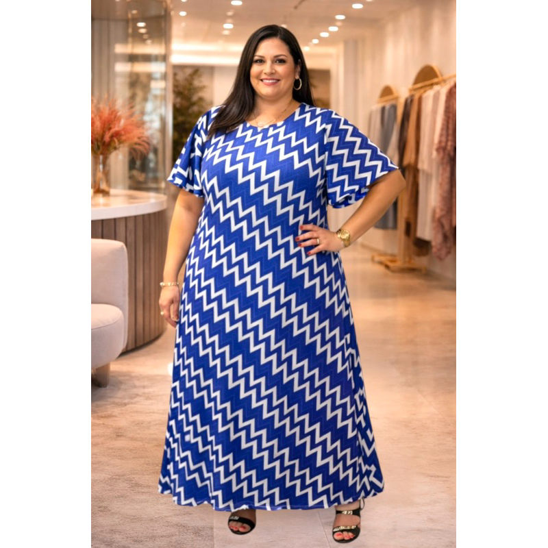 Vestido feminino Plus Size Longo GG3  Dress Elegante Estampado Manga flare Soltinho Moda Feminina Evangélico em Oferta na Shopee