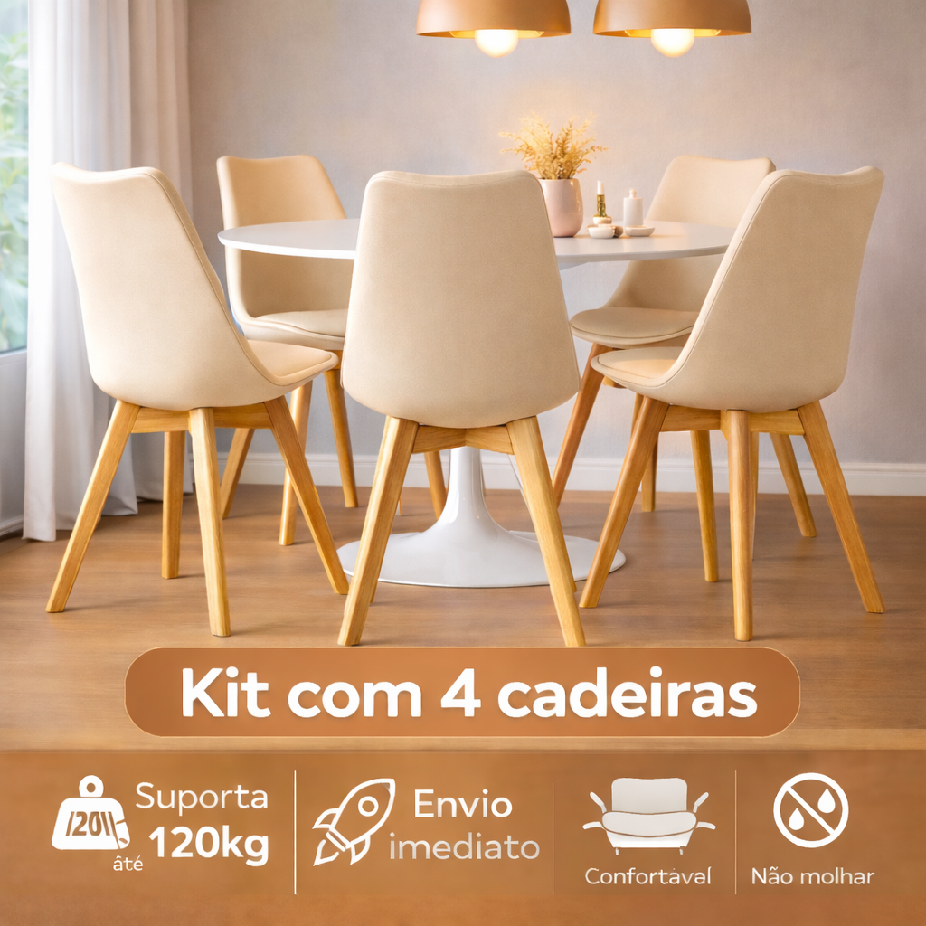 Kit 4 Cadeiras Eames Leda Base Madeira Sala de Jantar Várias Cores