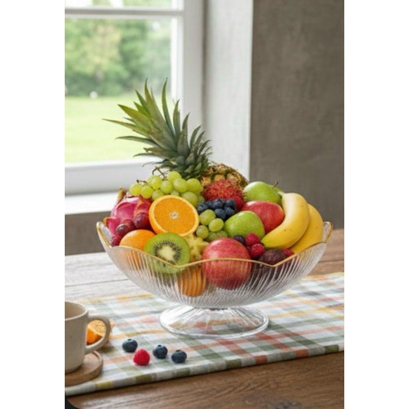 FRUTEIRA DE MESA DE ACRÍLICO COM BORDA DOURADA em Oferta na Shopee