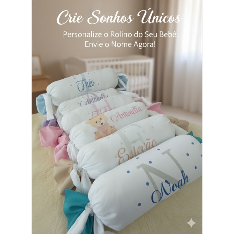 Rolinho P/ bebê Personalizado com Nome do bebê capa + refil Almofada Rolinho personalizada de berço.
