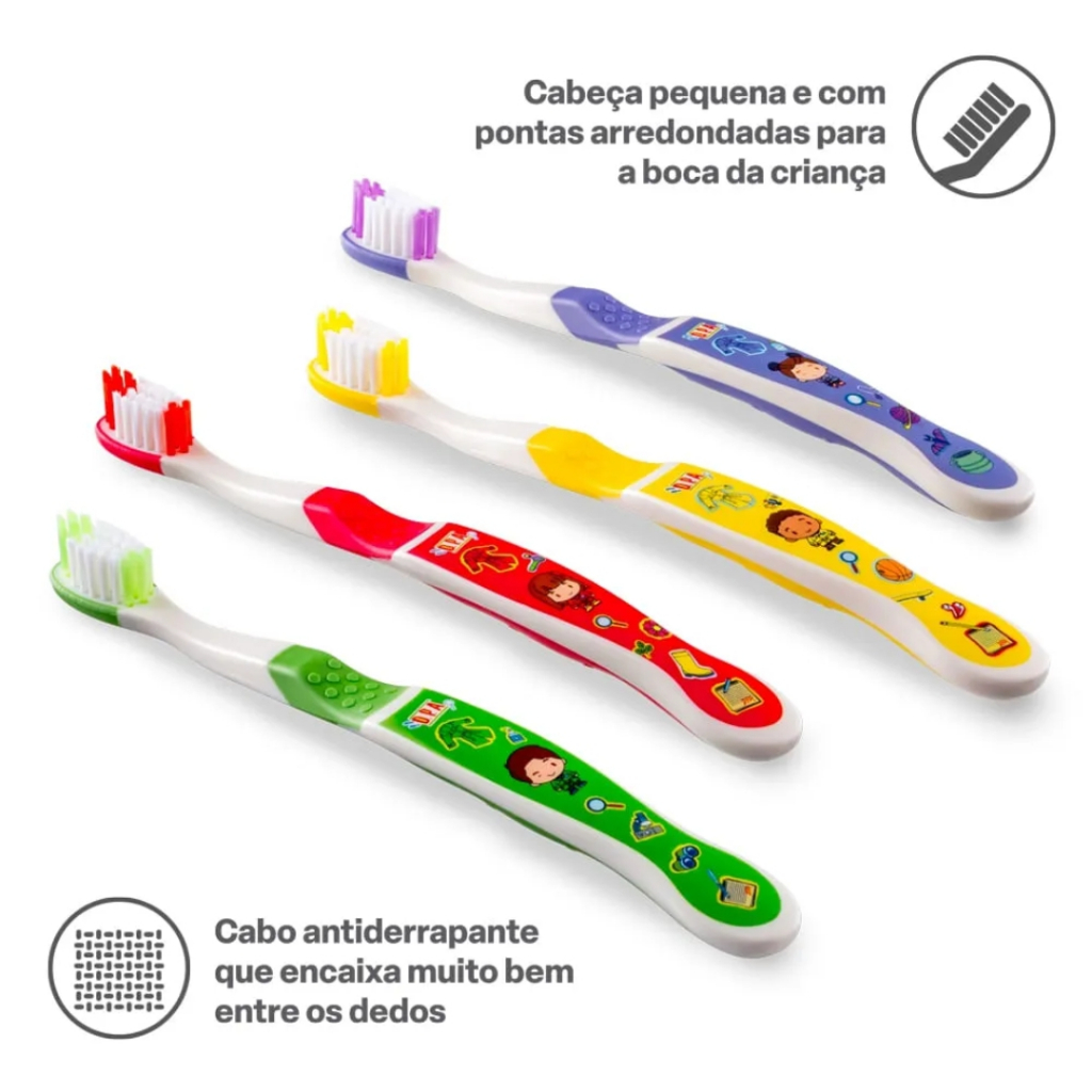 Escova de Dente Infantil DPA C/ Capa Kit C/2 +3 Anos Macia Proteção e Diversão