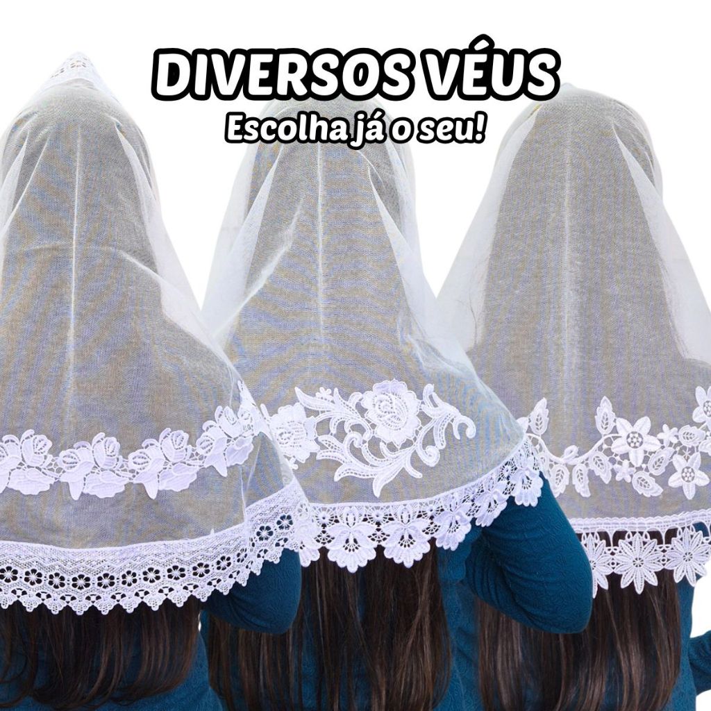 Véu CCB Adulto Congregação Cristã Renda Guipir Floral Aplique Diversos Modelos