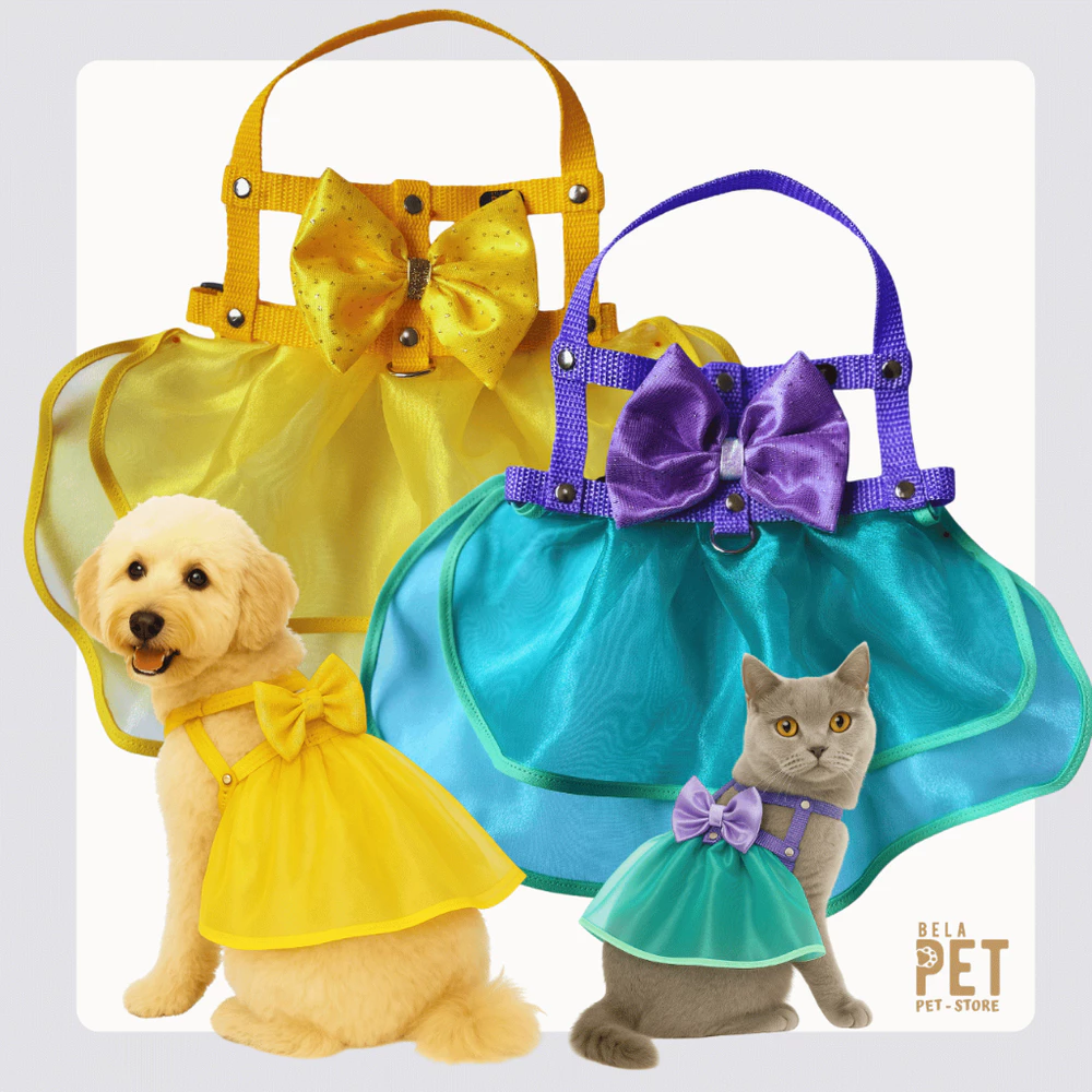 Coleira Peitoral de Saia - Gato ou Cachorro - Acompanha Guia - Personagens