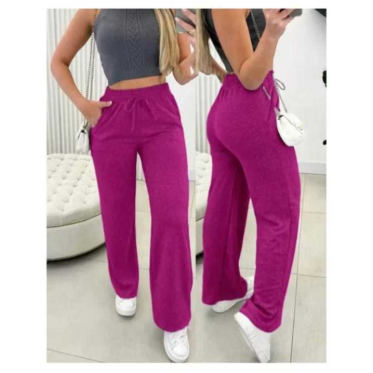 Calça Pantalona Feminina Cintura Alta com Bolso - Tecido Lanzinha que Estica