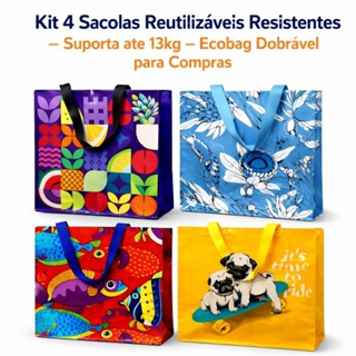 KIT 4 Sacolas De Ráfia Ecológica Retornável Ecobag em Oferta na Shopee