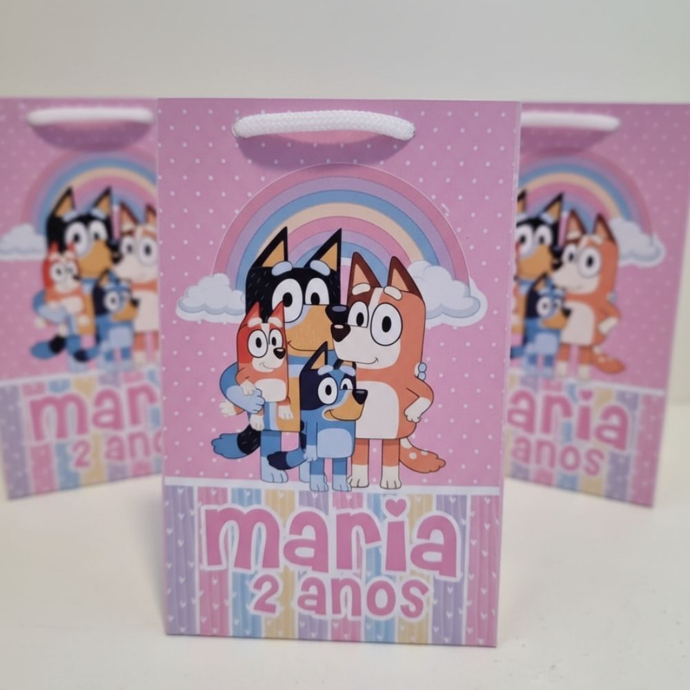 PEGUE E MONTE - Sacolinha "P" Bluey Rosa - Sacolinha Personalizada - Festa infantil Bluey Rosa