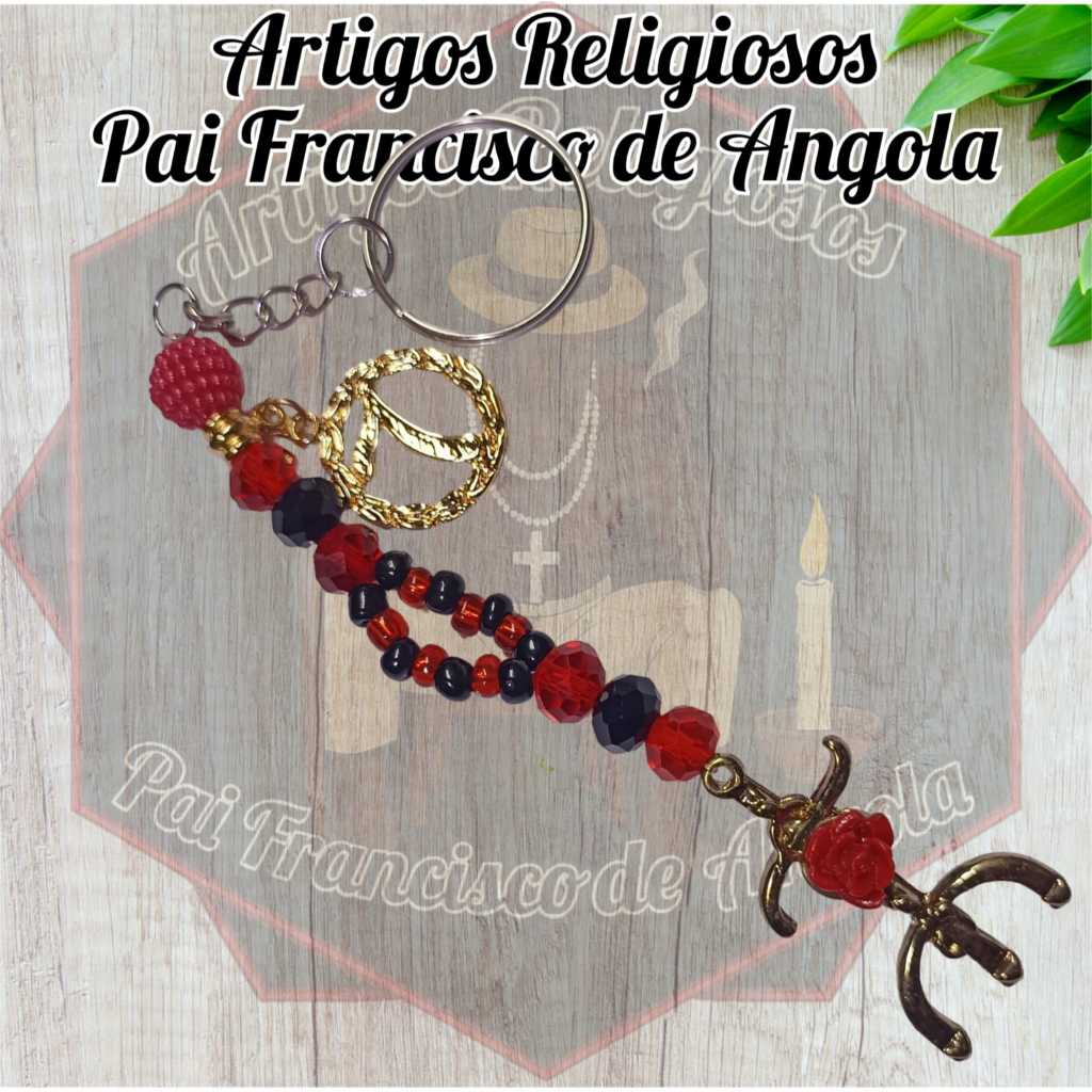 Chaveiros Exú e Pomba-Gira 11cm Cristais 8mm miçangas 4mm e Pingente