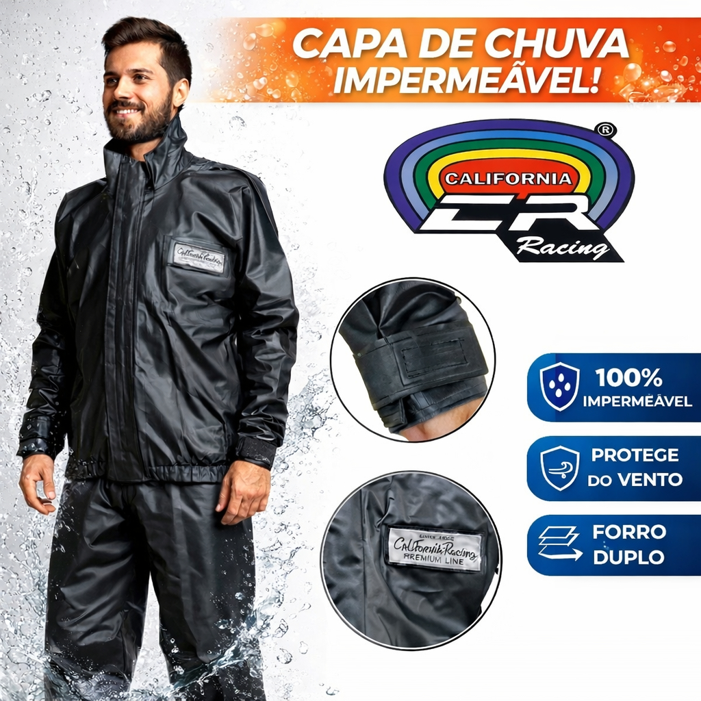 Capa de Chuva Moto PVC Impermeável California Racing Resistente Motoqueiro em Oferta na Shopee