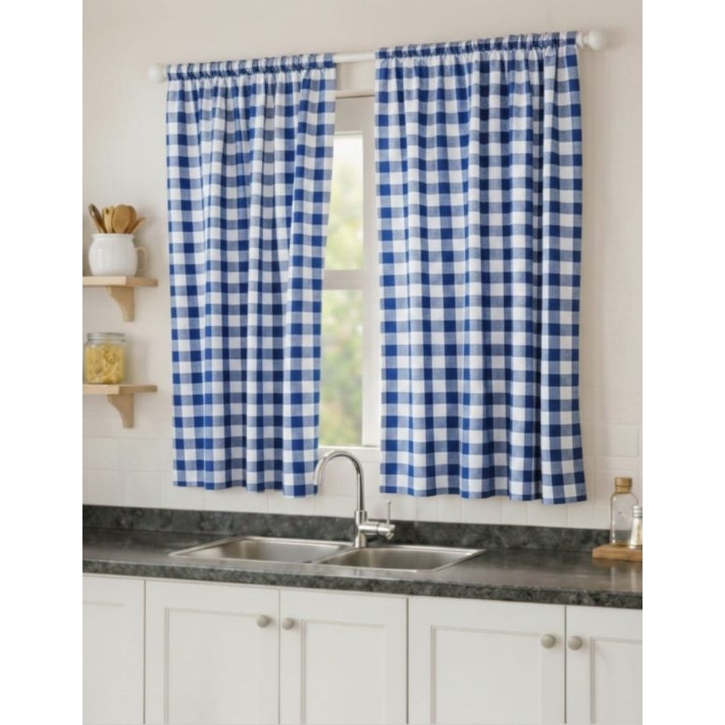 Cortina De Cozinha Xadrez Oxford Passante Varão Gourmet Pia Janela Balcão Tecido Premium Várias Cores