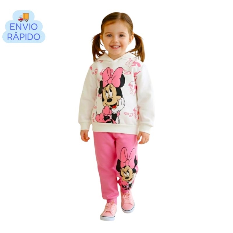 Conjunto Minnie Infantil Feminino Moletom Flanelado Inverno com Capuz 2 ao 8