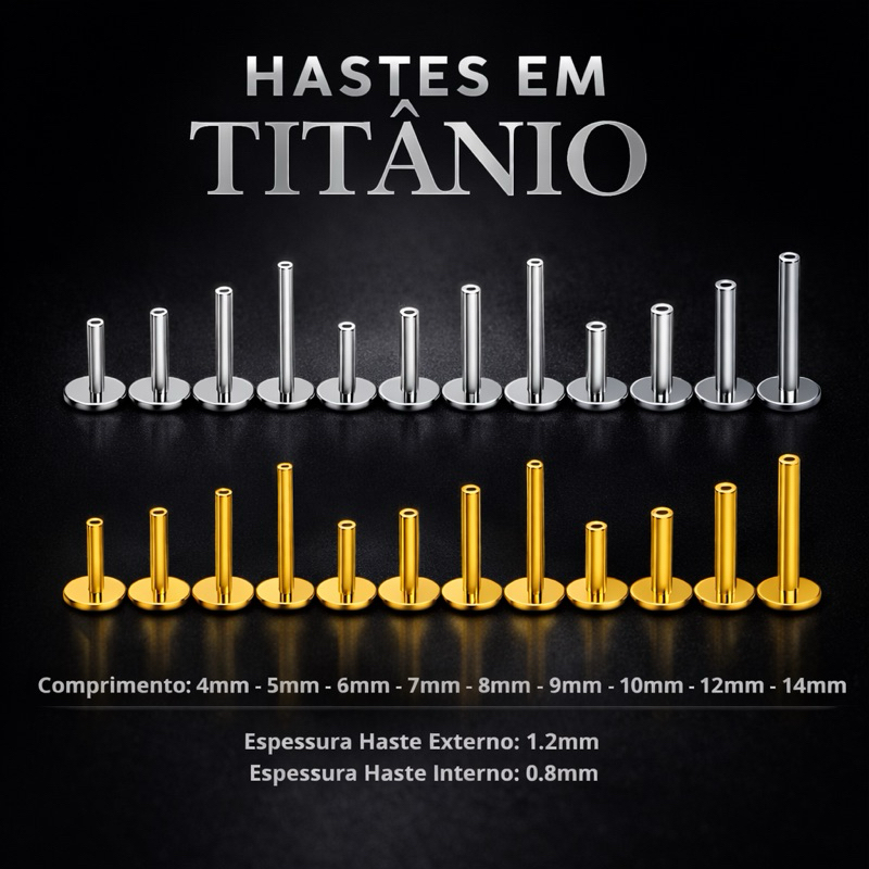 Haste Piercing Labret Titânio Rosca Interna Downsize Vários Tamanhos 4mm 5mm 6mm 7mm 8mm 10mm 12mm em Oferta na Shopee