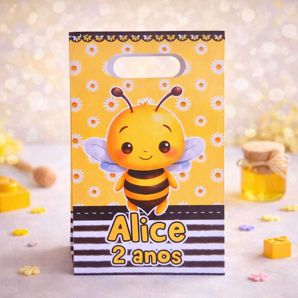 Sacolinha Surpresa Abelhinha Personalizada|Lembrancinha Festa|PegueeMonte|Fazemos TodosTemas