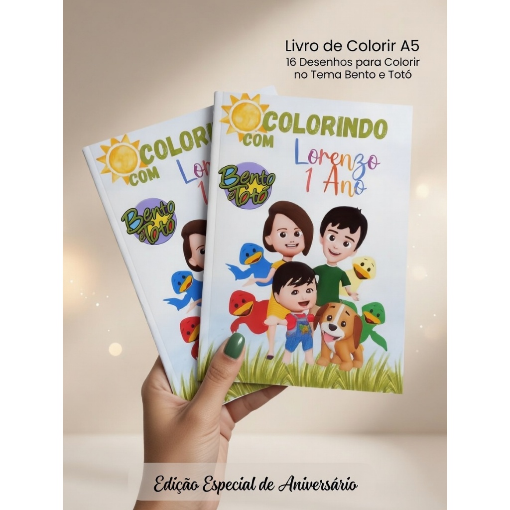 Livrinho de Colorir A5 Personalizado Lembrancinha para Aniversário Bento e Totó