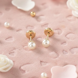 Brinco Pérola Infantil Banhado a Ouro 18K Segundo Furo 4mm Tarraxa Baby Antialérgico em Oferta na Shopee
