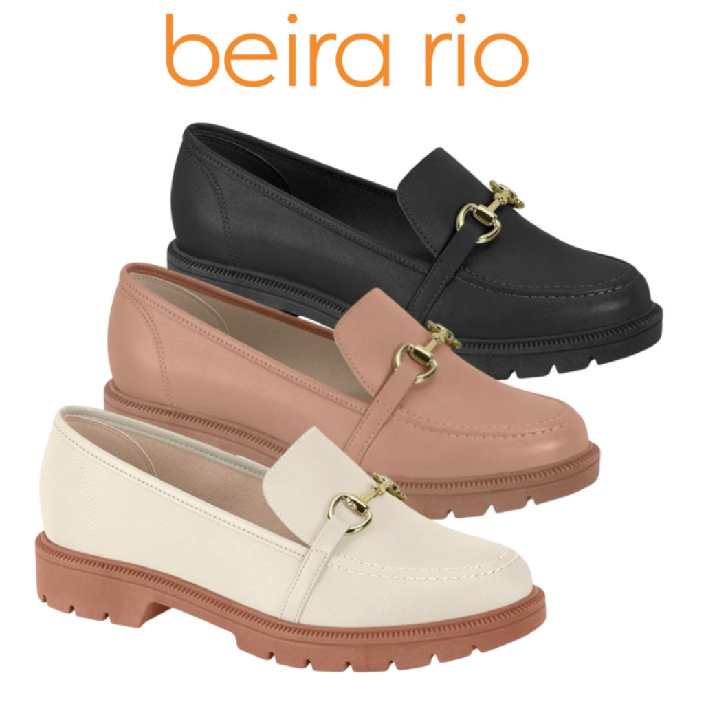 Sapato Feminino Beira Rio Mocassim Conforto Solado Tratorado Dia a Dia