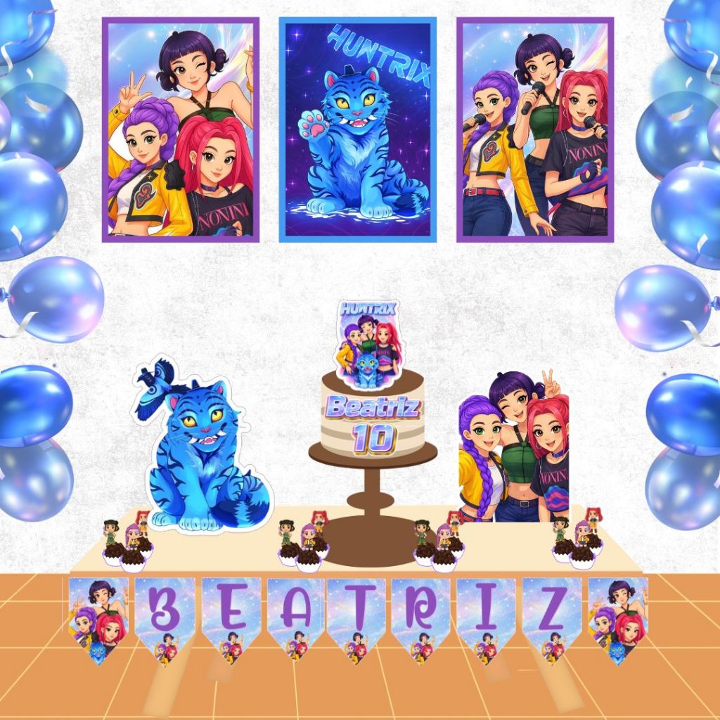 KIT SÓ UM BOLINHO Guerreiras do K-Pop | Topper de Bolo Personalizado | Festa Temática |  Todos os Temas
