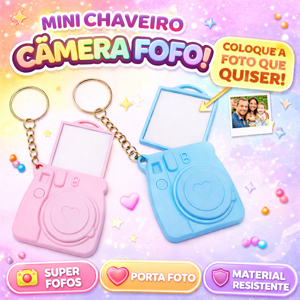Chaveiro Mini Câmera Fotográfica Retrô Estilo Polaroid Personalizado - Lembrancinha Criativa Kawaii Kpop