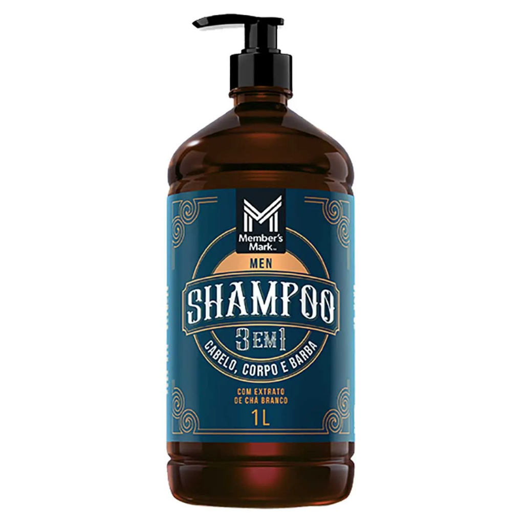 Shampoo Homem 3 em 1 Barba - Cabelo - Corpo Limpa Perfuma E Hidrata Members Mark 1 Litro em Oferta na Shopee