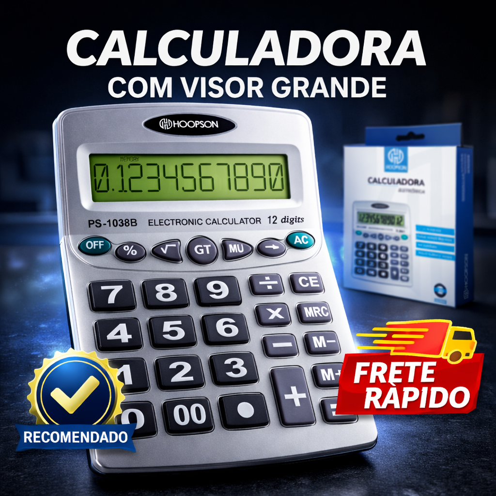 Calculadora Grande 12 Dígitos Visor Amplo Teclas Macias Leve Ideal Escritório e Estudantes Mesa em Oferta na Shopee
