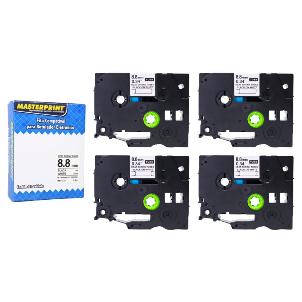 4 Fita Compatível HSC-221 HSE-221 HSC221 8.8mm 1.5m Tubo Termo Retrátil 1700 1750 1760 1800 1810 1830 1830C 1830SC