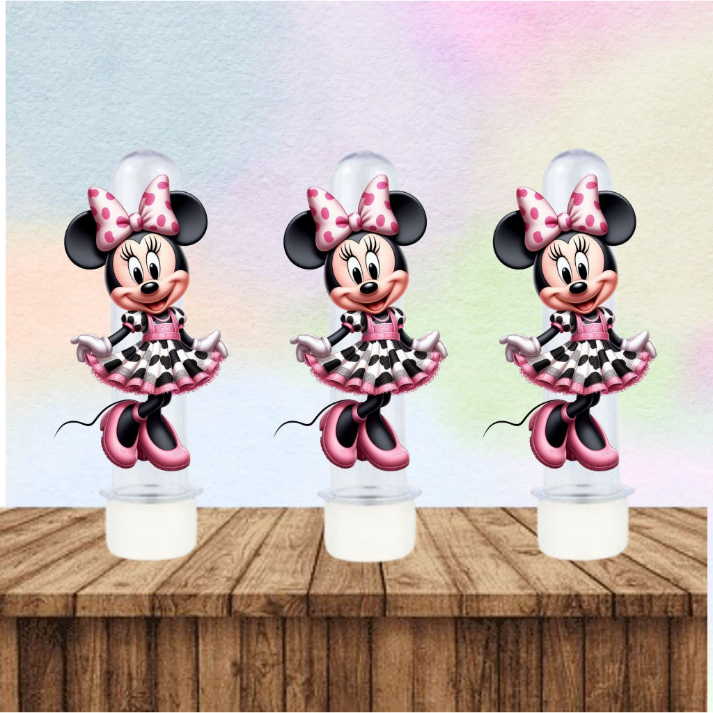 APLIQUES PERSONALIZADOS MINNIE MILK PARA TUBETES, CAIXINHAS E LEMBRANCINHAS, 50 UNIDADES