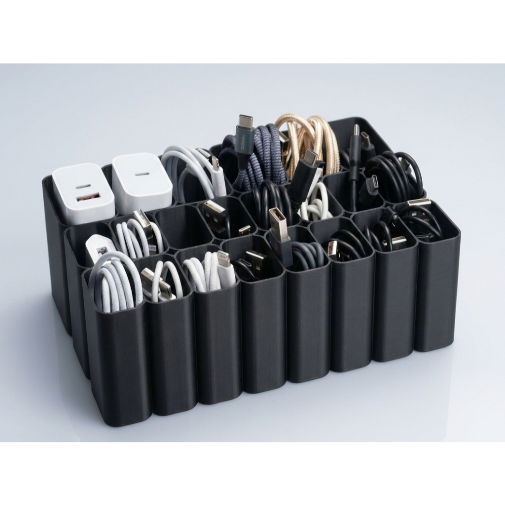 Porta Cabos e Carregadores Modular Organizador de Mesa para USB, Power Bank e Acessórios Tech