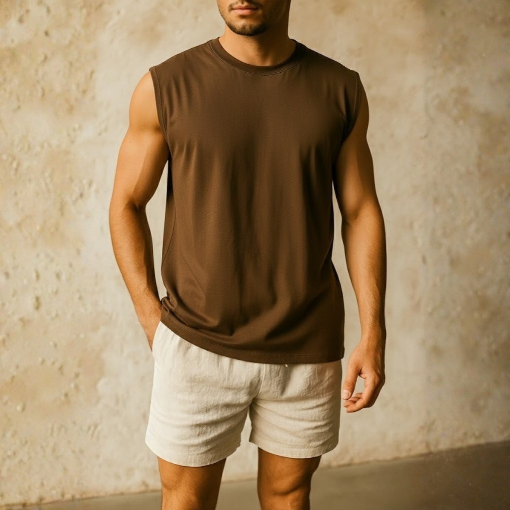 Conjunto Masculino Camiseta Regata Machão 100% Algodão E Short Linho Casual Confortavel