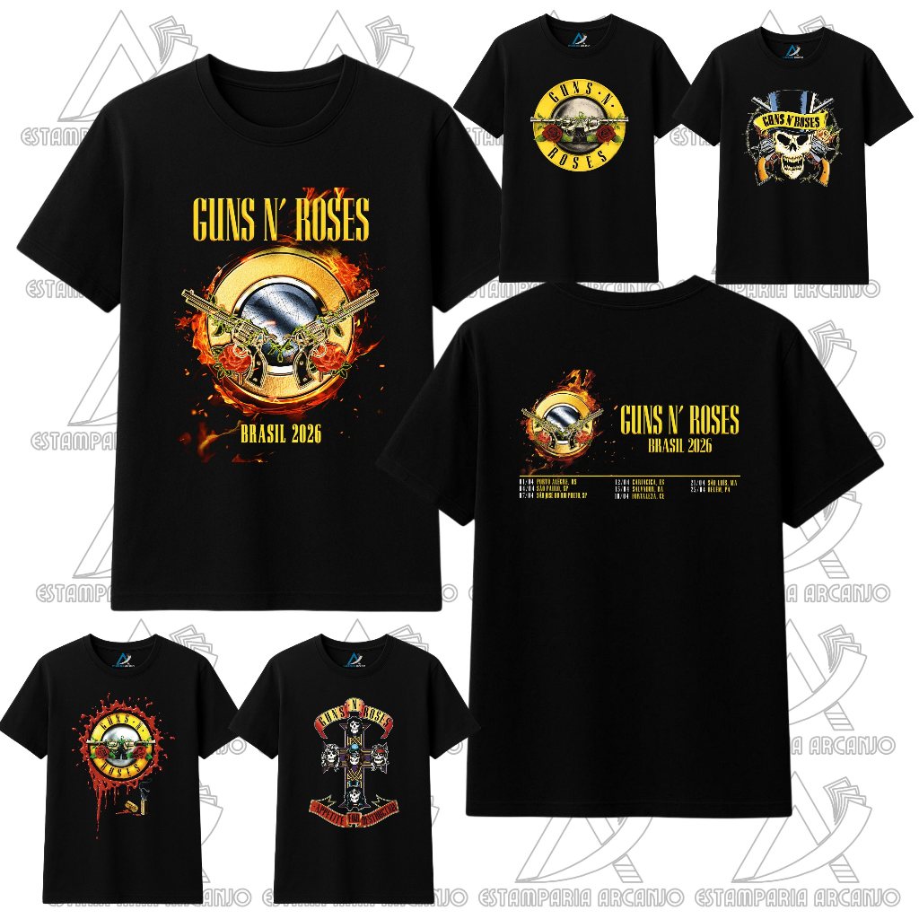 Camiseta Guns N Roses Turnê Brasil 2026 Unissex Algodão Premium Estampa Rock em Oferta na Shopee