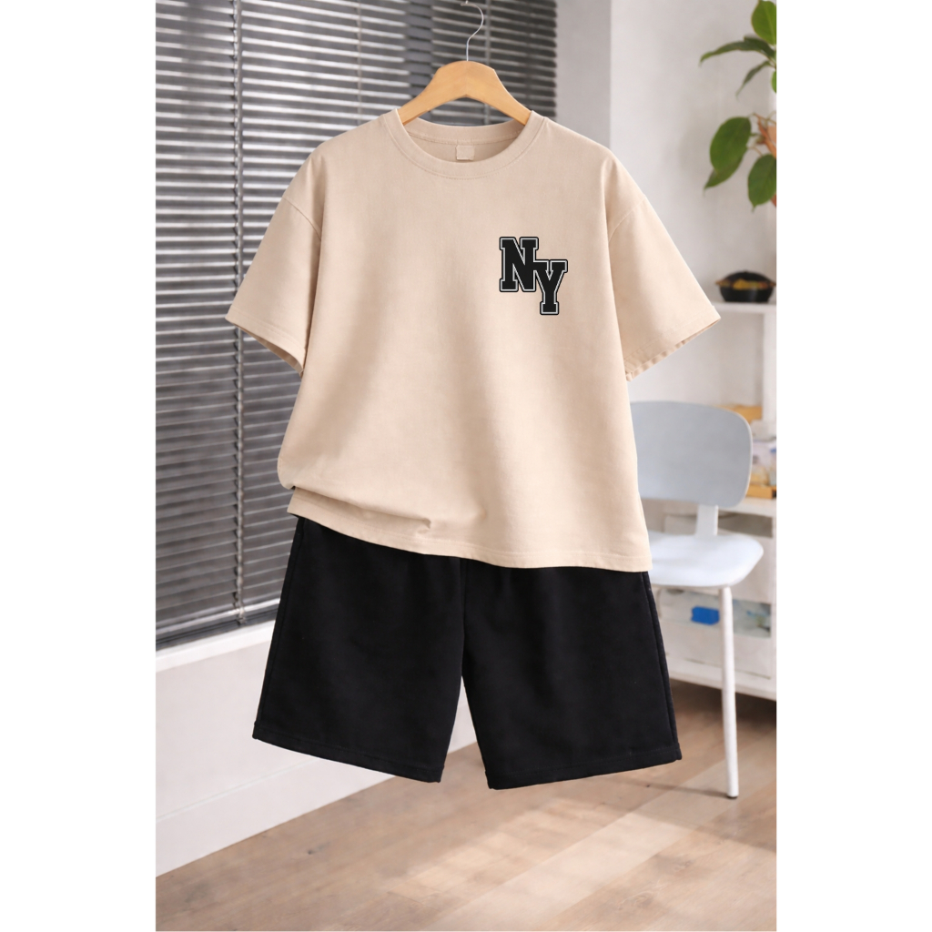 Conjunto infantil e juvenil camiseta ny bermuda premium casual dia a dia 02 a 16