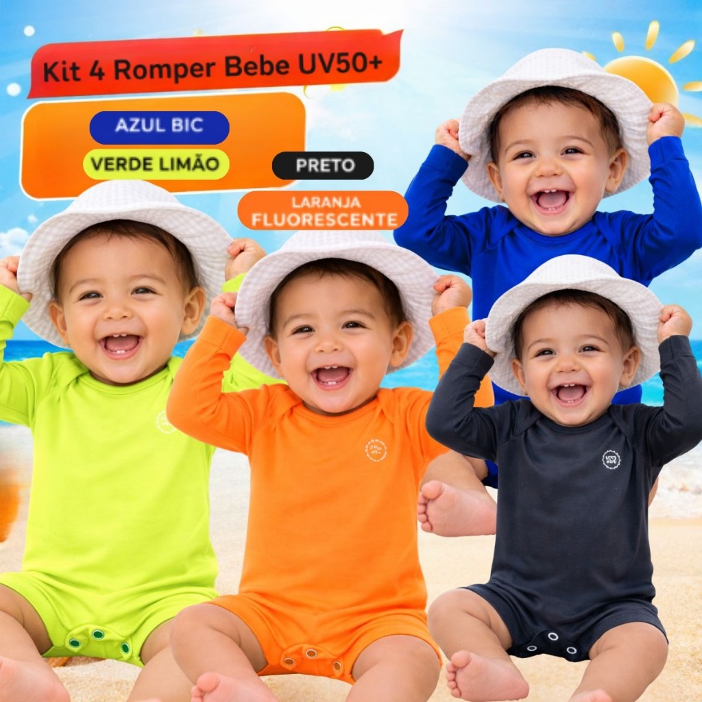 Romper Infantil UV50+ Proteção Solar Menino Menina Verão Praia