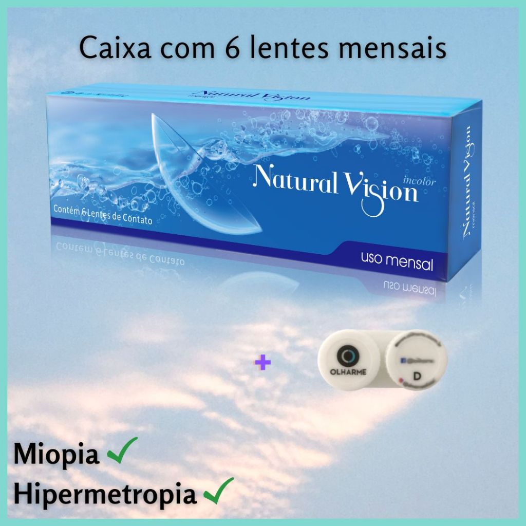 Lentes de Contato Incolor Mensal - Com Grau - Natural Vision + Estojo