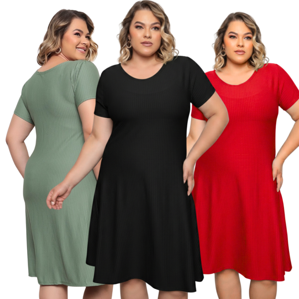 Kit 3 ou 1 Peça Avulsa Vestido Plus Size Feminino Tendência G3,G5 e G7
