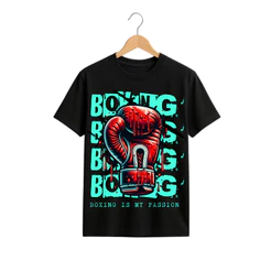 Camiseta Masculina Boxing Is My Passion Luva de Boxe Estampa Full Streetwear Preta Algodão Premium