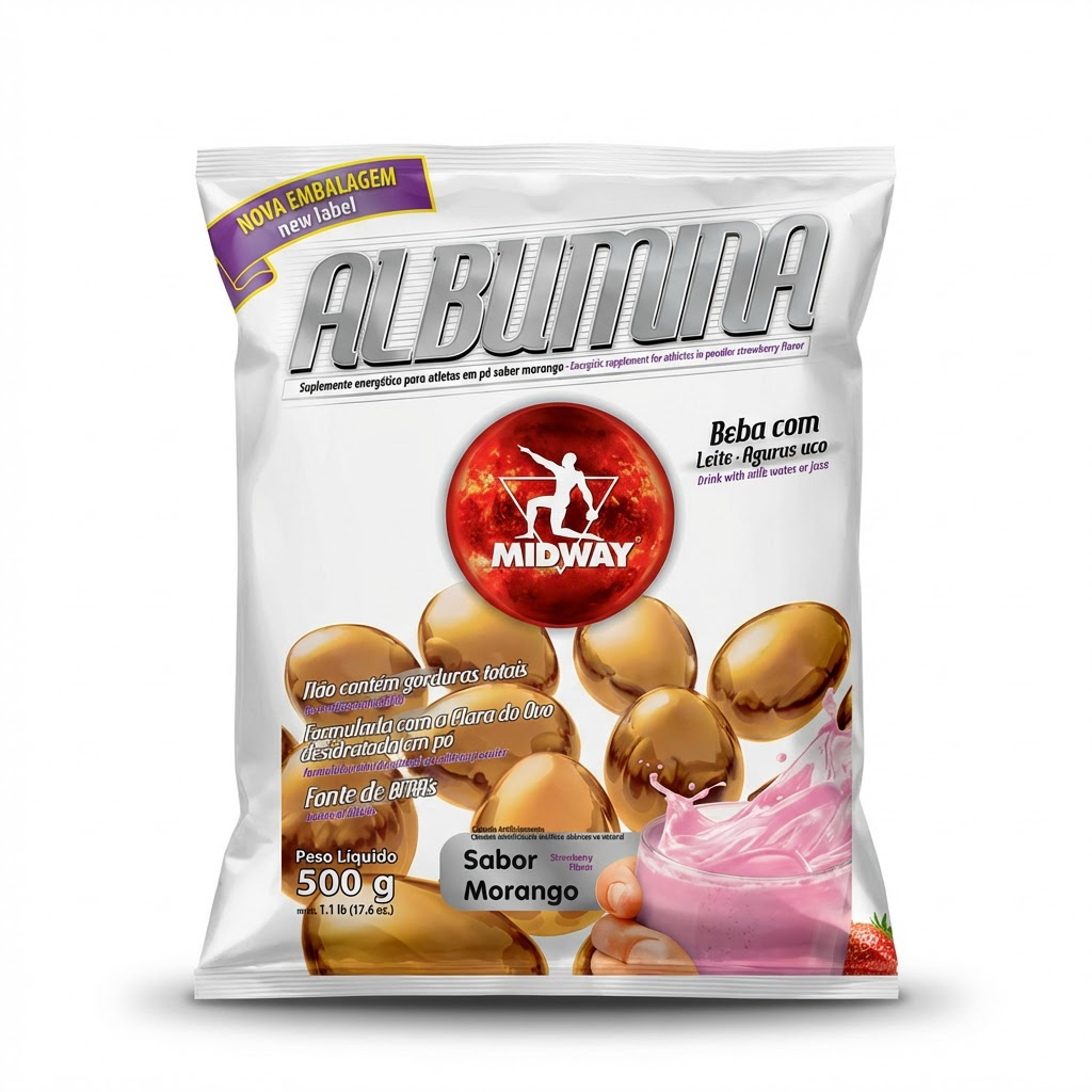 Albumina Midway 500g Suplemento Proteico da Clara do Ovo  Ganho de Massa e Recuperação Muscular