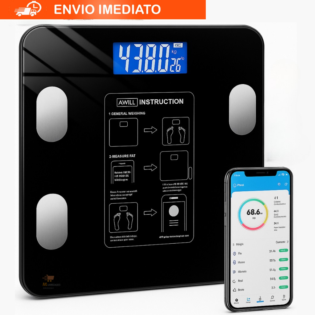 kit Balança Bioimpedancia Digital+ Pilha Balança Bluetooth Corporal até 180kg Resultado Pelo Celular em Oferta na Shopee